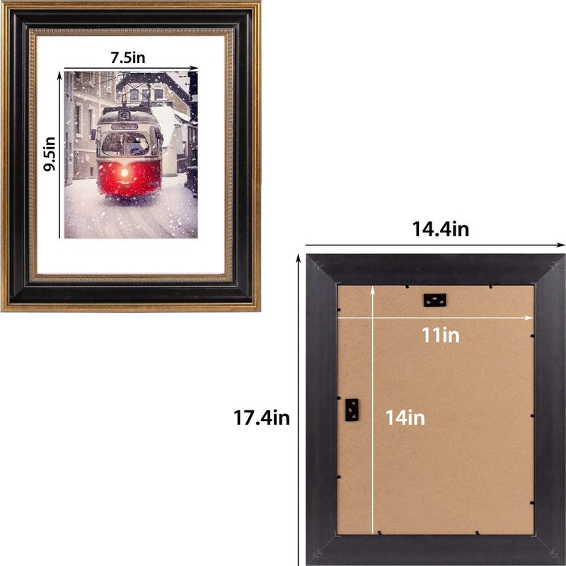Space Art Deco, 11x14 Picture Frame with Mat for 8x10 Photo or Display 11x14 Prints Without Mat, Shatter Resistant Glass Wall Mounting (Color Ornate Gold/Black) - Image 2
